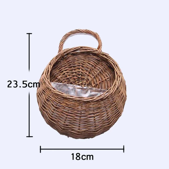 Hand Made Wicker Rattan Flower Planter Wall Hanging Wicker Rattam Basket Garden Vine Pot Plants Holder Garden Pots Wall Planter