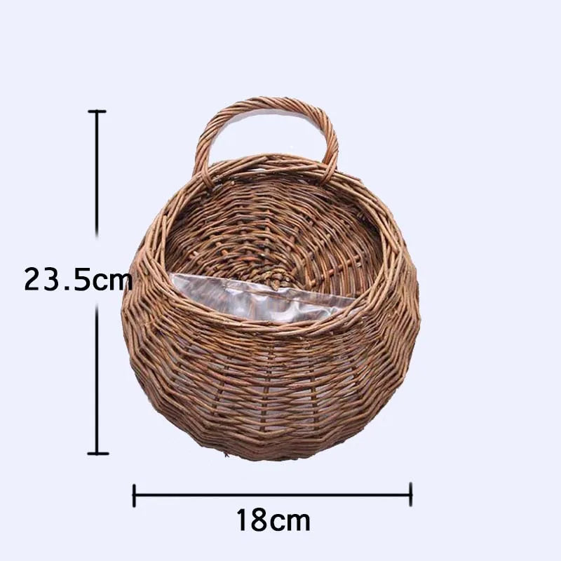 Hand Made Wicker Rattan Flower Planter Wall Hanging Wicker Rattam Basket Garden Vine Pot Plants Holder Garden Pots Wall Planter