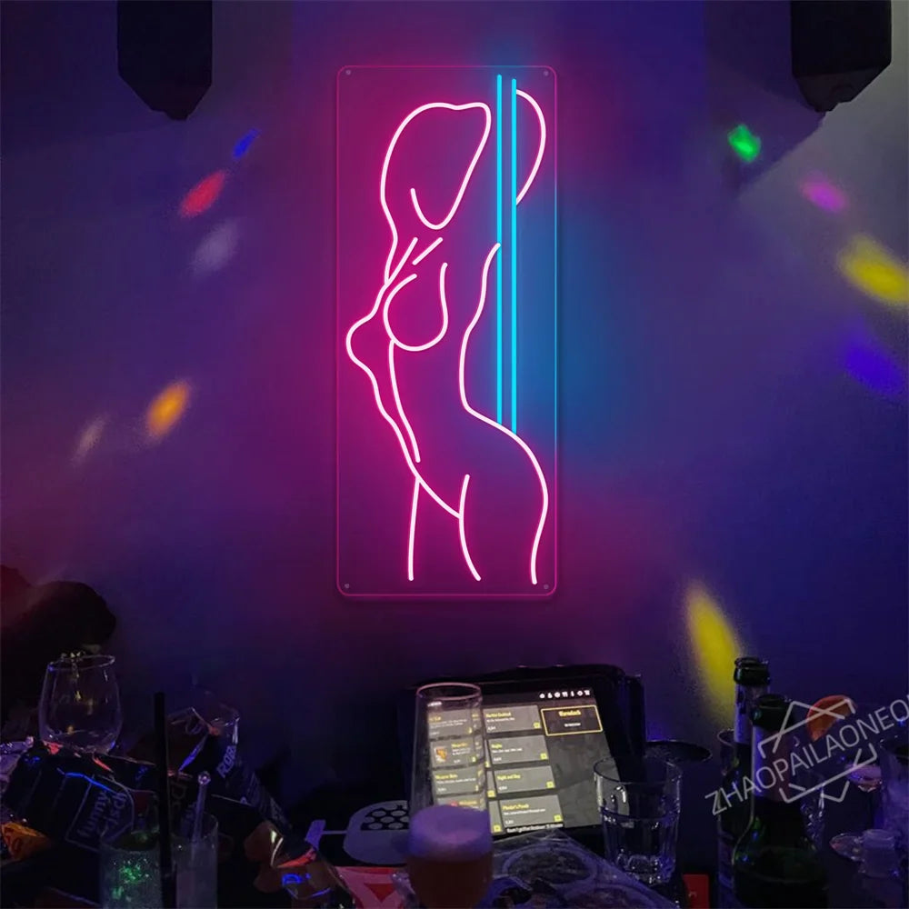 Sexy Lady Body Pink LED Neon Light Sign Wall Decor Dimmable LED Lights Bedroom Living Bar Club Decorations Game Room Party Gift