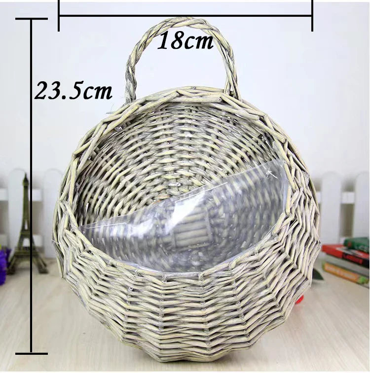 Hand Made Wicker Rattan Flower Planter Wall Hanging Wicker Rattam Basket Garden Vine Pot Plants Holder Garden Pots Wall Planter