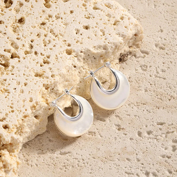 Luxury Pearl Shell Earring Ring Brooch Jewelry Set, Natural Stone Ring & Flower Earring,Women's Elegant Clothing Decoration Gift