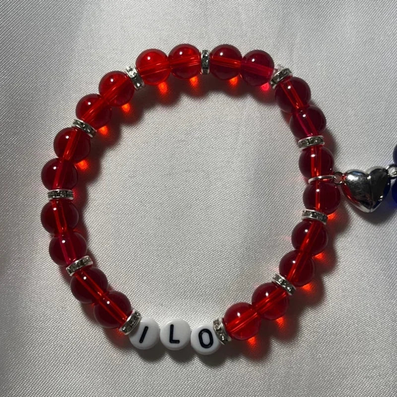 Handmade Red and Blue Beaded Bracelet | Y2K Celebrity Charm Jewelry | Alphabet Personalized Bracelet