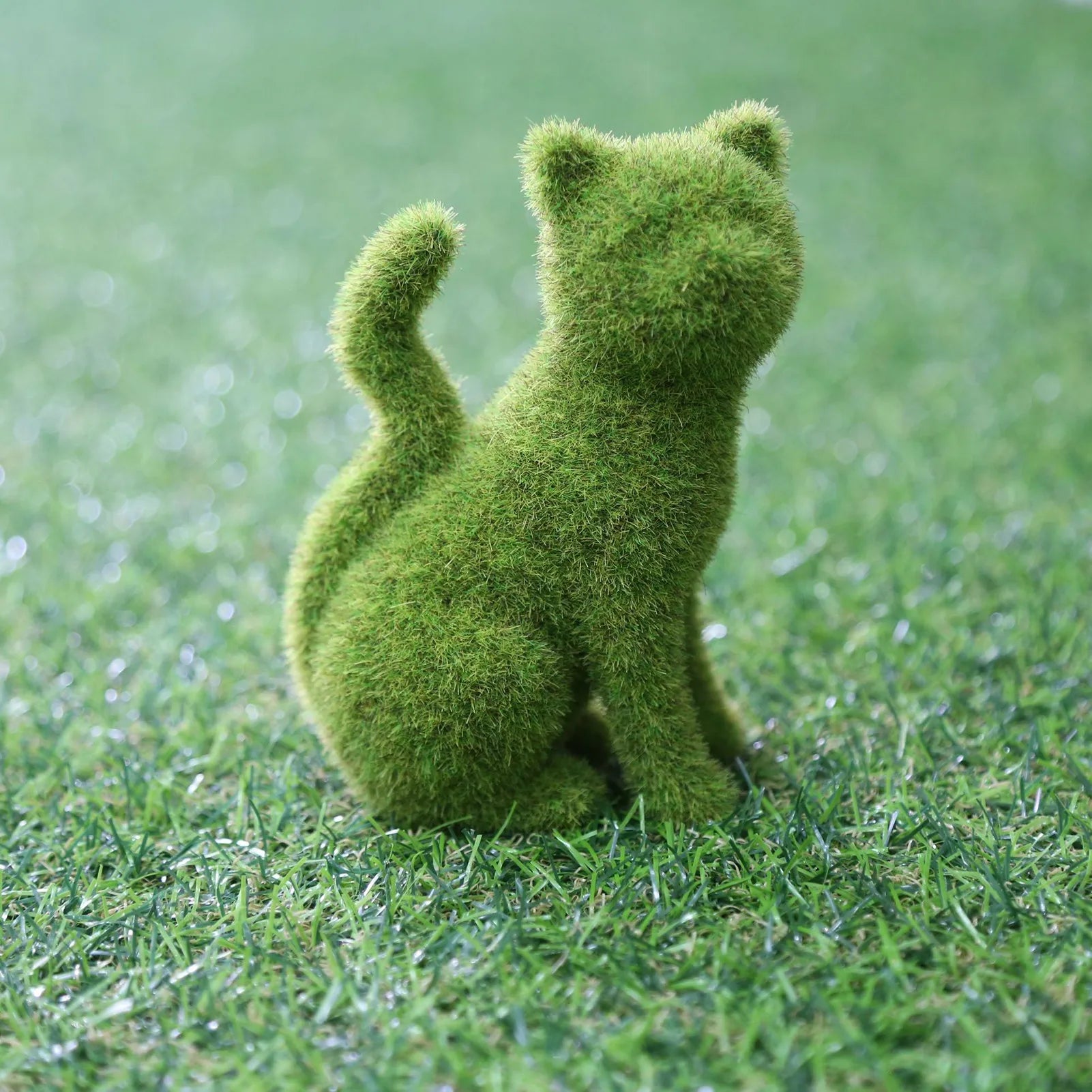 Courtyard Cute Dog Statues Grass Green Simulation Flocking Puppy Ornaments Moss Grass Cat Figurines Garden Decor