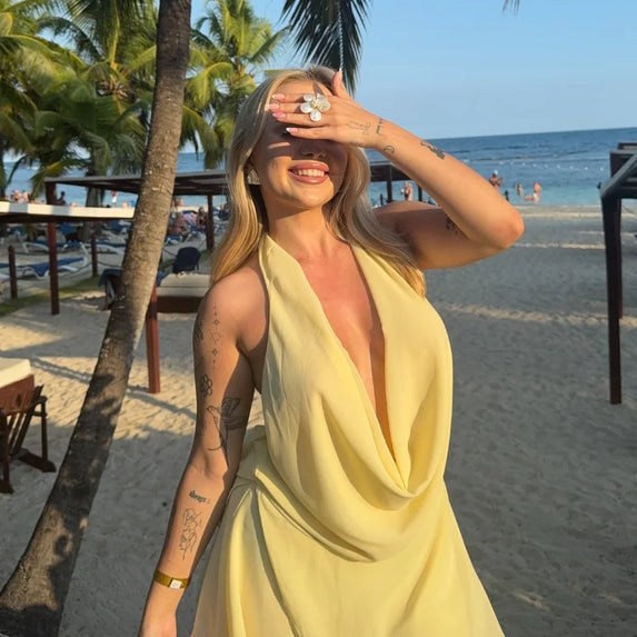 Summer Shiny Skinny Pleated Mini Dress Elegant Solid Lace Up Lantern Sleeve Vacation Vestidos 2025 Lady Evening Party Robes New