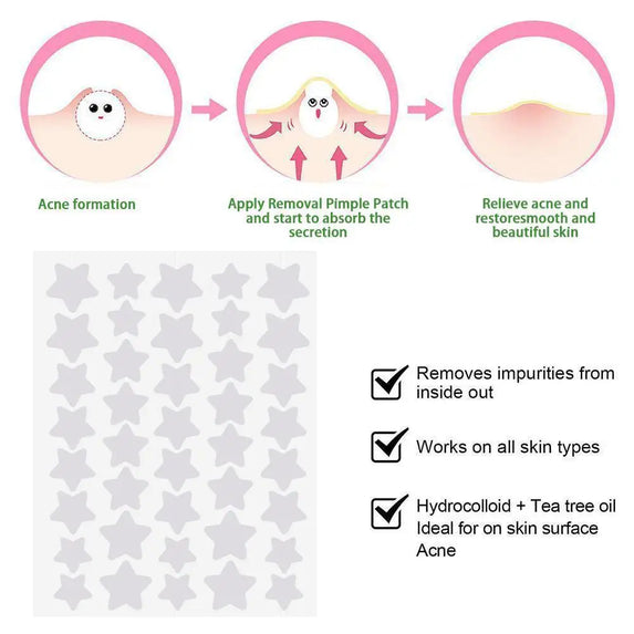 40 Counts Stars Shape Acne Pimple Patches Invisible Concealer Waterproof Blemish Spot Pimple Cover Stickers Face Beauty Skincare