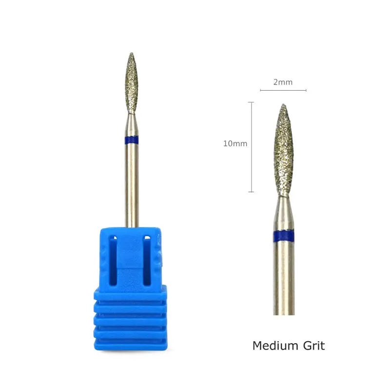 HYTOOS Fine Diamond Nail Drill Bits Flame Shape Russian Mills Cuticle Clean Burr Electric Manicure Drills Nails Accessories