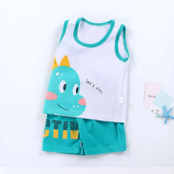 Children Sets Kids Vest Suit 2PCS Set Summer Cotton T-Shirt Girl Shorts Clothes Children Boys Girls Sleeveless Suit Wear Cloth