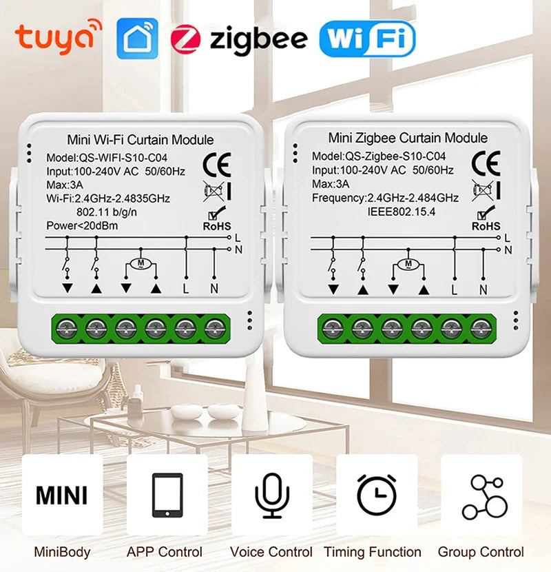 Tuya Smart WiFi ZigBee Curtain Module Blinds Roller Shutter Electric Motor Smart Curtain Switch Works with Alexa Google Home
