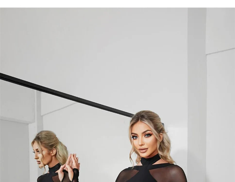 Women Latin Dance Body Top Black Mesh Conjoined Backless Cross Belt Pair It with Dance Dress Lingerie Training Performance