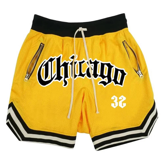 Chicago Basketball Shorts Men's Casual Sports Shorts Breathable Running Training Five Points PantsMesh Fitness Short Trousers