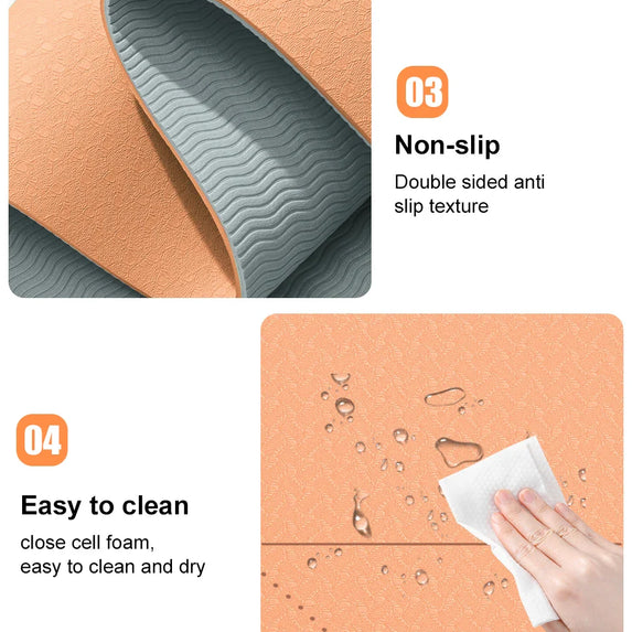 WESTTUNE Yoga Mat Non Slip, Eco Friendly Pilates Fitness Mats Anti-Tear Exercise Yoga Mat with Carrying Strap and Bag for Women