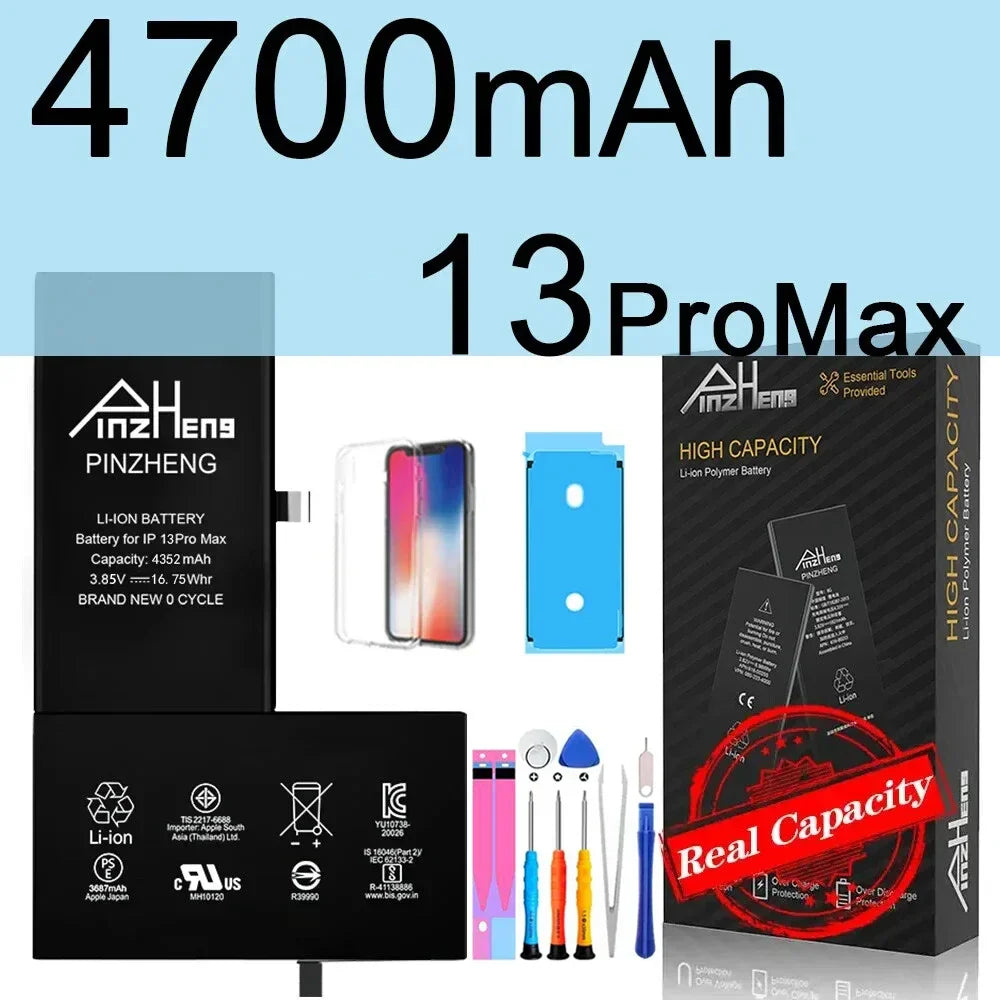 PINZHENG Battery For iPhone X XR XS 11 12 13 Mini Max Pro Promax Real High Capacity Replacement Bateria Warranty One Year