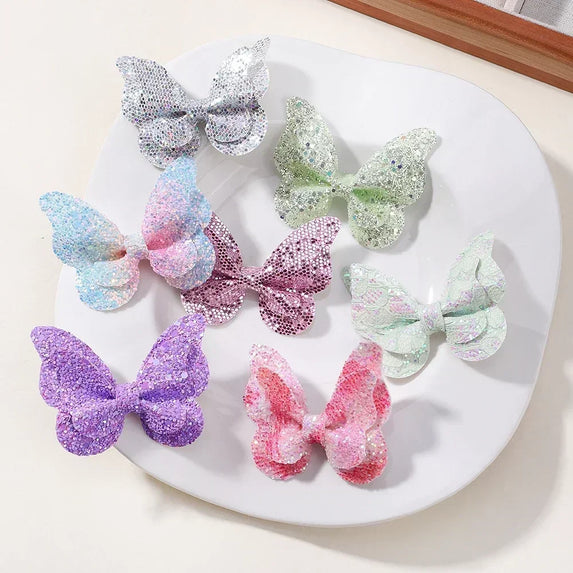 2/4/5Pcs Girls Cute Sequins Double Butterfly Hair Clip Bow Hairpins DIY Headwear Bow Decor Hairgrip Toddler Hair Accessories