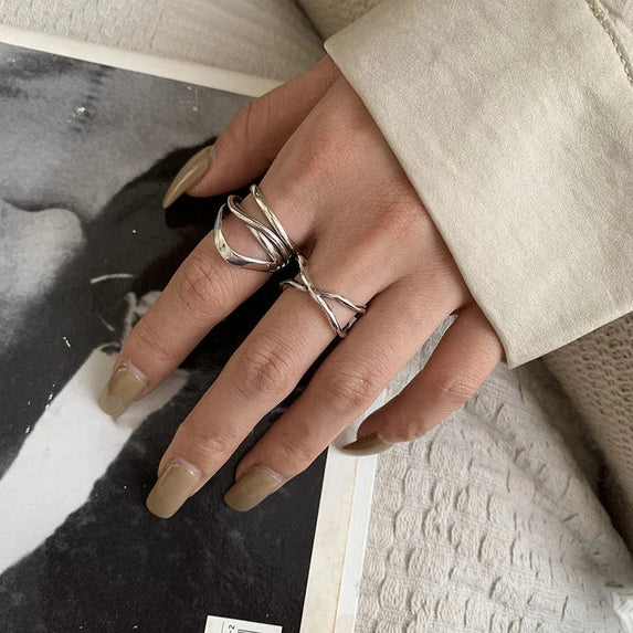 VENTFILLE 925 Sterling Silver Finger Rings New Fashion Creative Cross Hollow Chain Geometric Party Jewelry Gifts