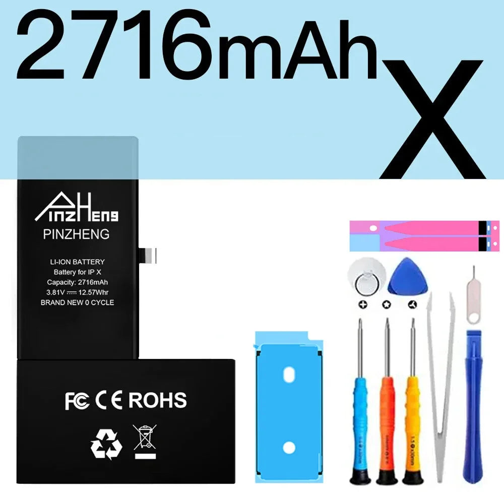 PINZHENG Battery For iPhone X XR XS 11 12 13 Mini Max Pro Promax Real High Capacity Replacement Bateria Warranty One Year