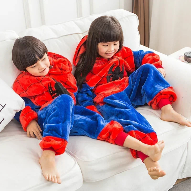 Children's Spider-Man one-piece pajamas spring, autumn and winter boys and girls long-sleeved cartoon coral velvet homewear