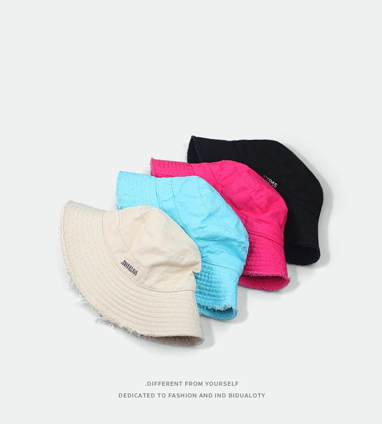 Summer Must Have Washed Cotton Fisherman Hat Wide Brim Raw Hem Drawstring Sun Protection Trendy Vacation Fashion Beach Holiday