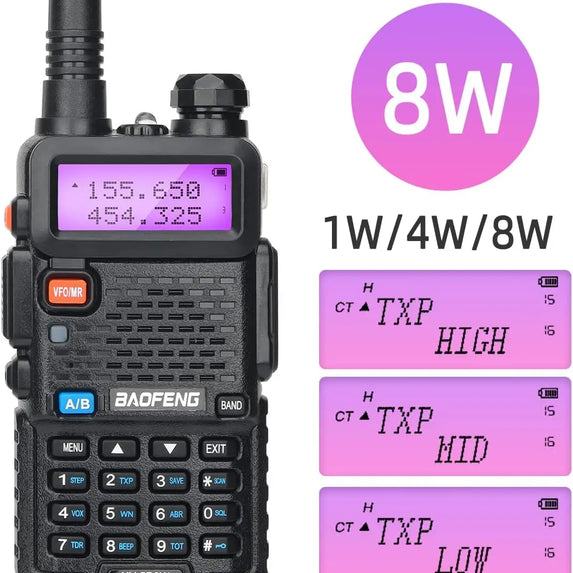 1/2PCS BaoFeng UV-5R 8W Tri-Power Walkie Talkie High Power Dual Band Long Range 128 CH Portable Handheld UV 5R Ham Two Way Radio