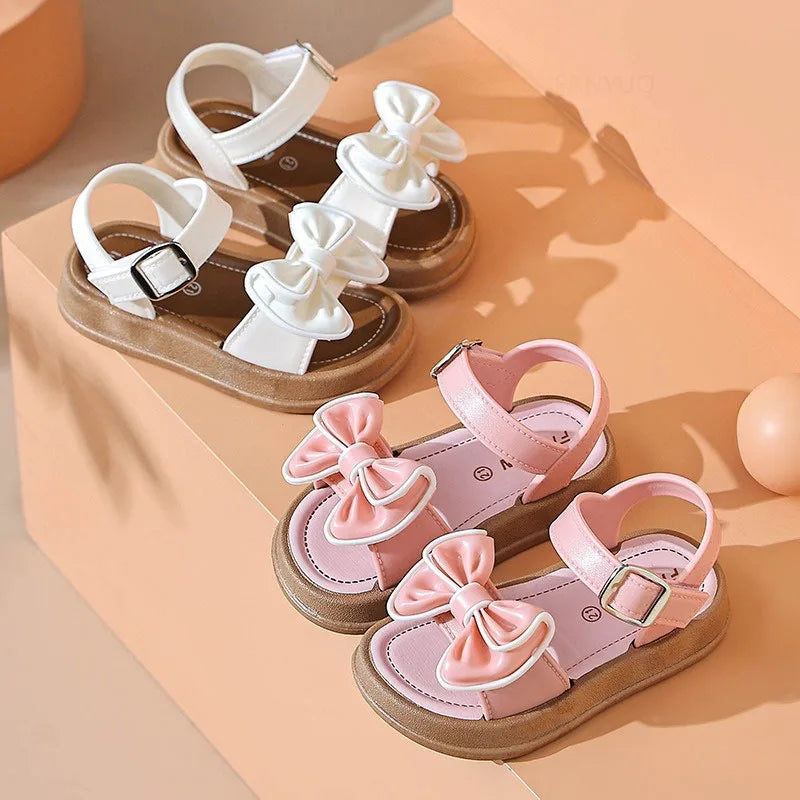 Girls Baby Bow Sandals Summer New Versatile Anti Slip Outdoor Student Princess Sandals Sweet Fashion Summer Kids Beach Sandals