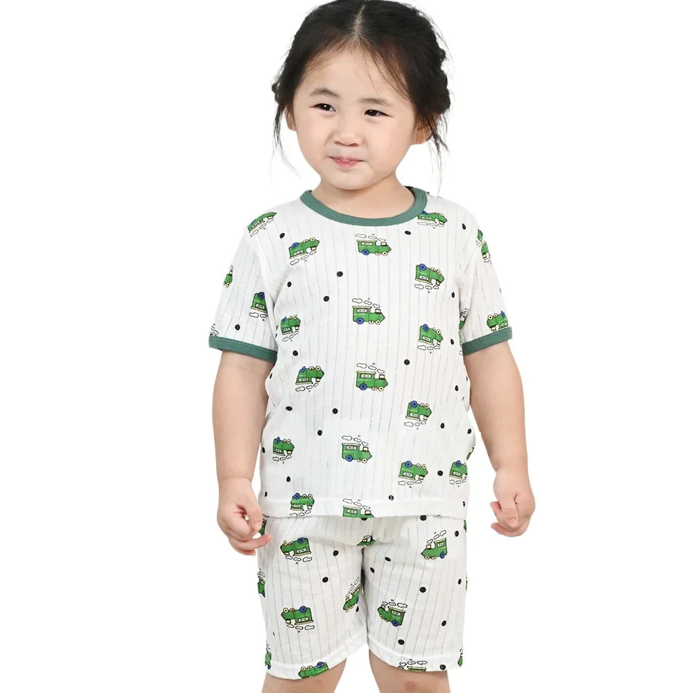 Children's Clothing Summer Boy Girl Home Sleepwear Sets Kids Cotton Short Sleeve T-Shirt Tops with Shorts Toddler Baby Pajamas