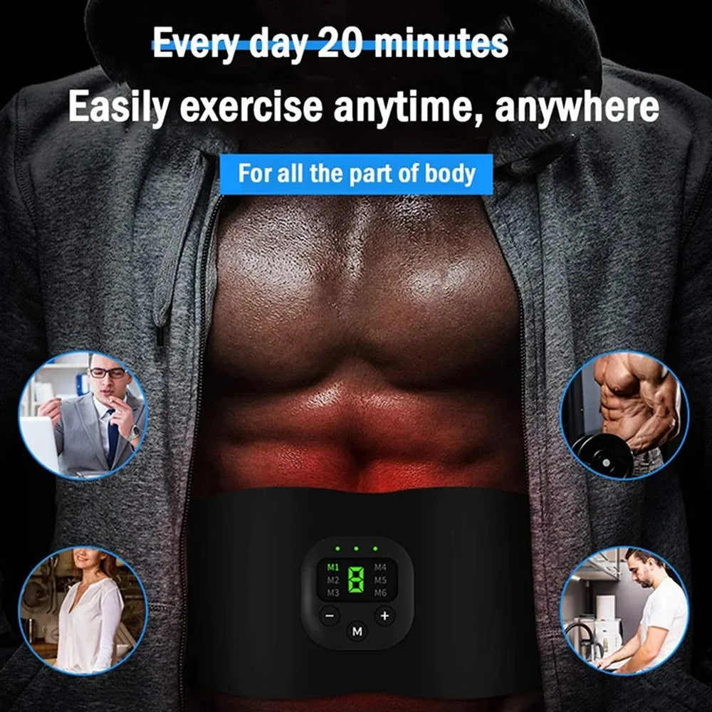 1pcs EMS Eletric Muscle Stimulator Abdominal Trainer 6 Modes Slimming Belt Vibrators Sports Equipment Massager For Body