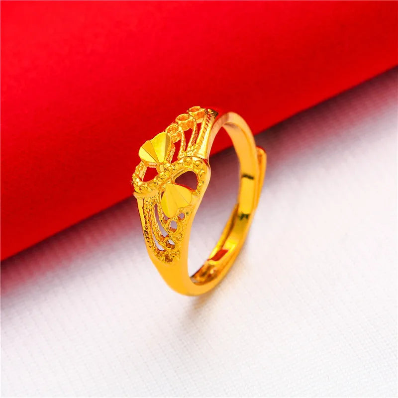 ANIID Ethiopia Dubai Flower Gold Color Arab Rings Resizable For Women Wedding Jewelry African Party Gift Nigerian Jewellery