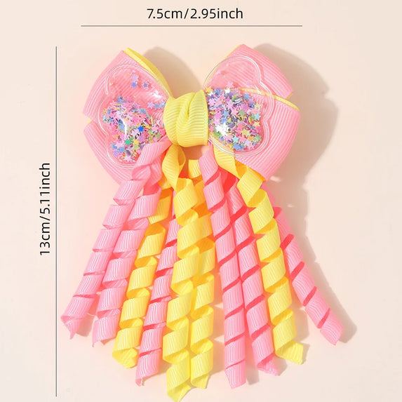 Sweet Unicorn Hair Clips For Girl Bow Barrette Cute Tassel Ribbon Curly Ponytail Hairpins Accessories