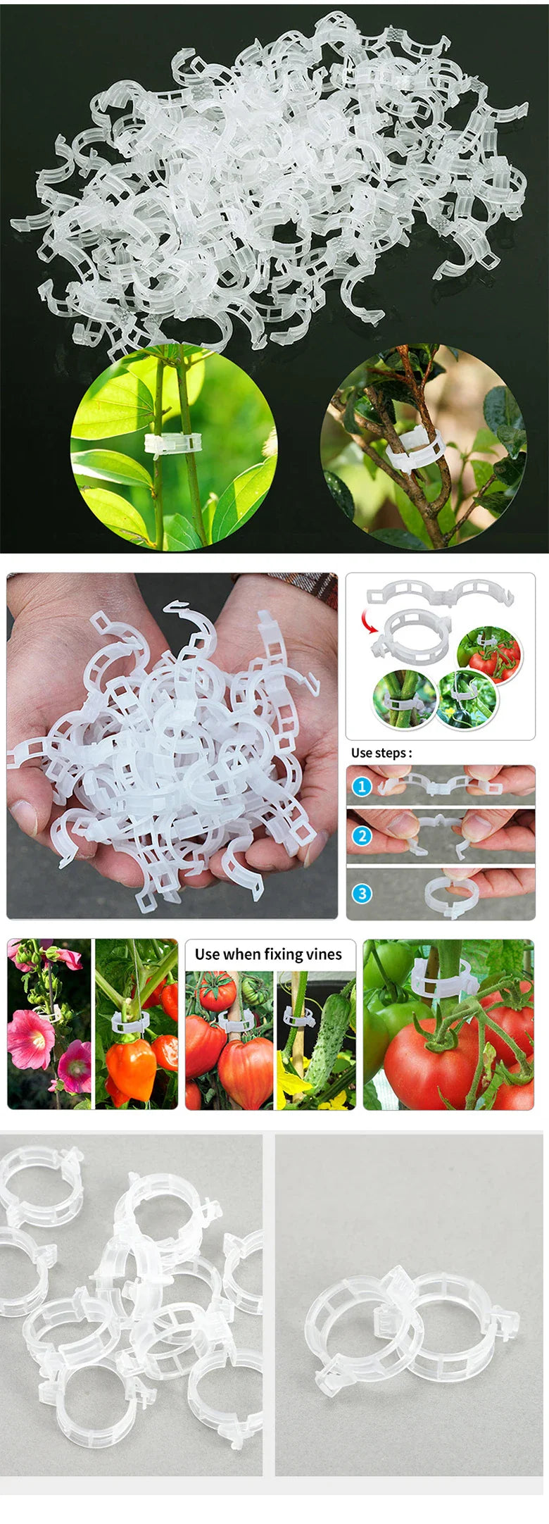 Plant Clips Supports Reusable Plastic Connects Fixing Vine Tomato Stem Grafting Vegetable Plants Orchard and Garden Tools