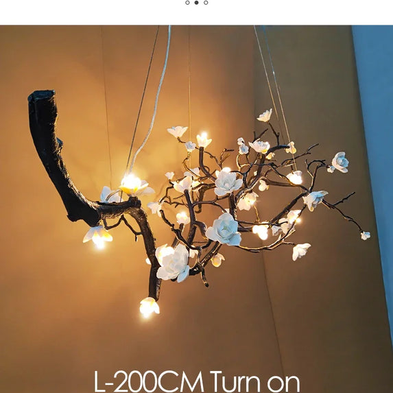 New Italian Light Luxury Ceramic All Copper Branch Living Room Ceiling Light Hotel Restaurant Sales Department Staircase Light