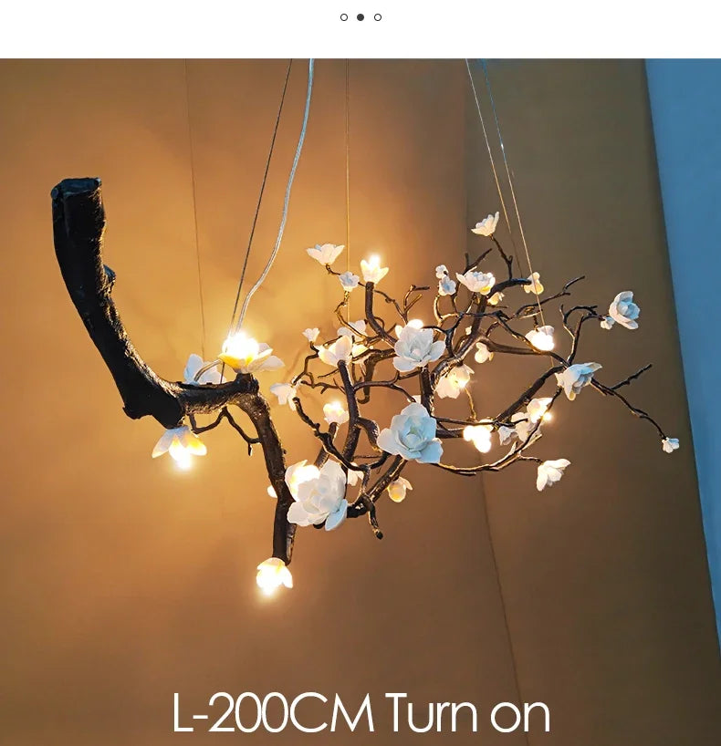 New Italian Light Luxury Ceramic All Copper Branch Living Room Ceiling Light Hotel Restaurant Sales Department Staircase Light