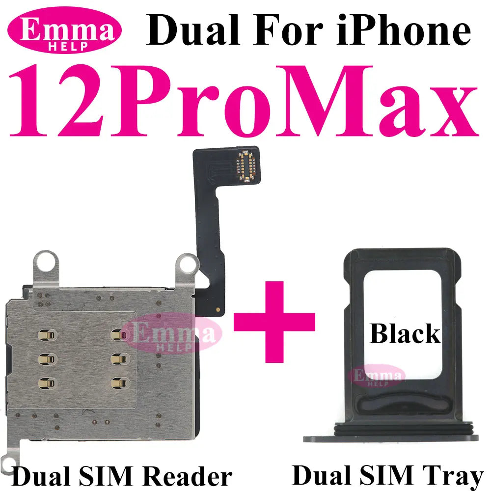 EmmaHelp 1set Dual Sim Card Reader Connector Flex Cable + Tray Slot Holder Adapter for iPhone 11 12 13 14 15 Pro Max XR XSMax