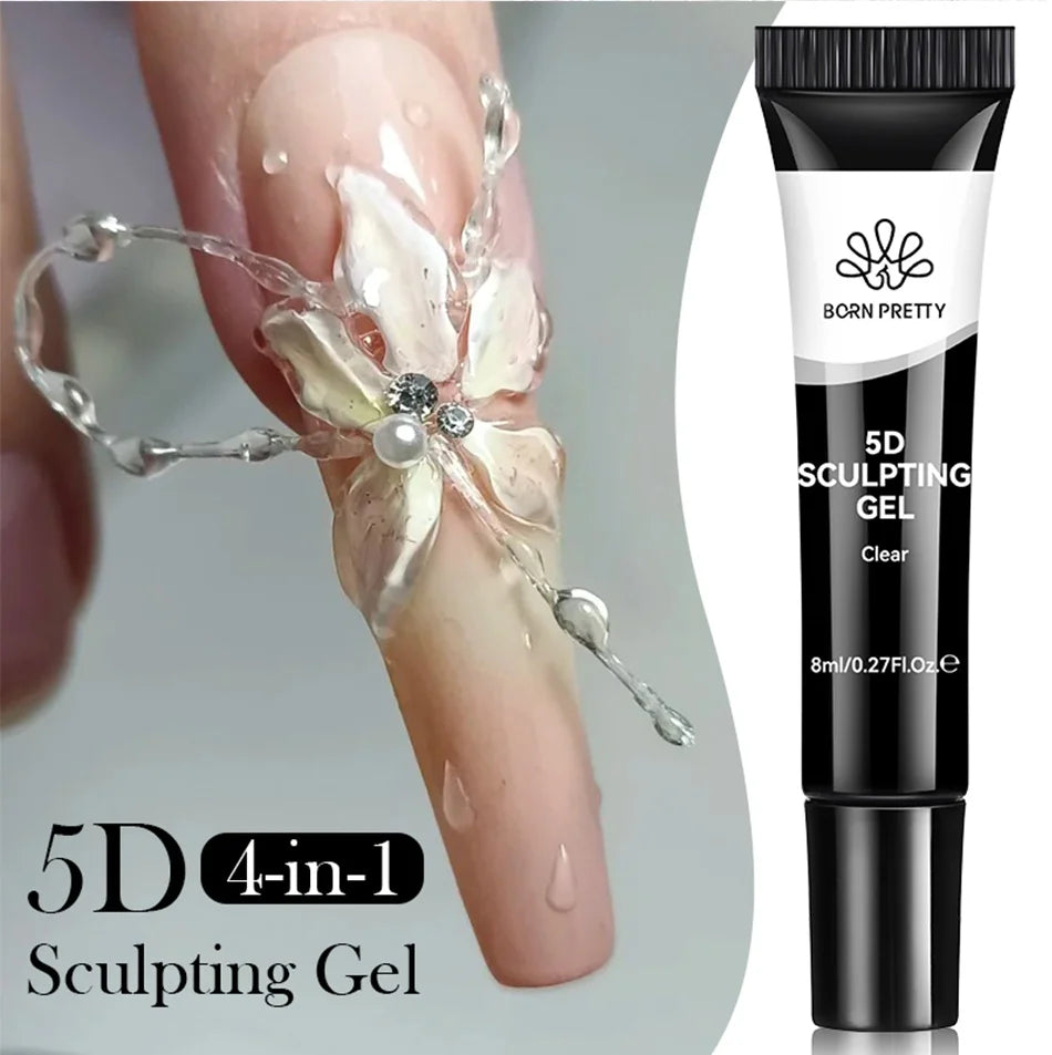 BORN PRETTY 2Pcs/Set 8ml 5D Sculpting Gel with Solid Mirror Powder DIY Nail Embossing Gel for Painting Carving Nails