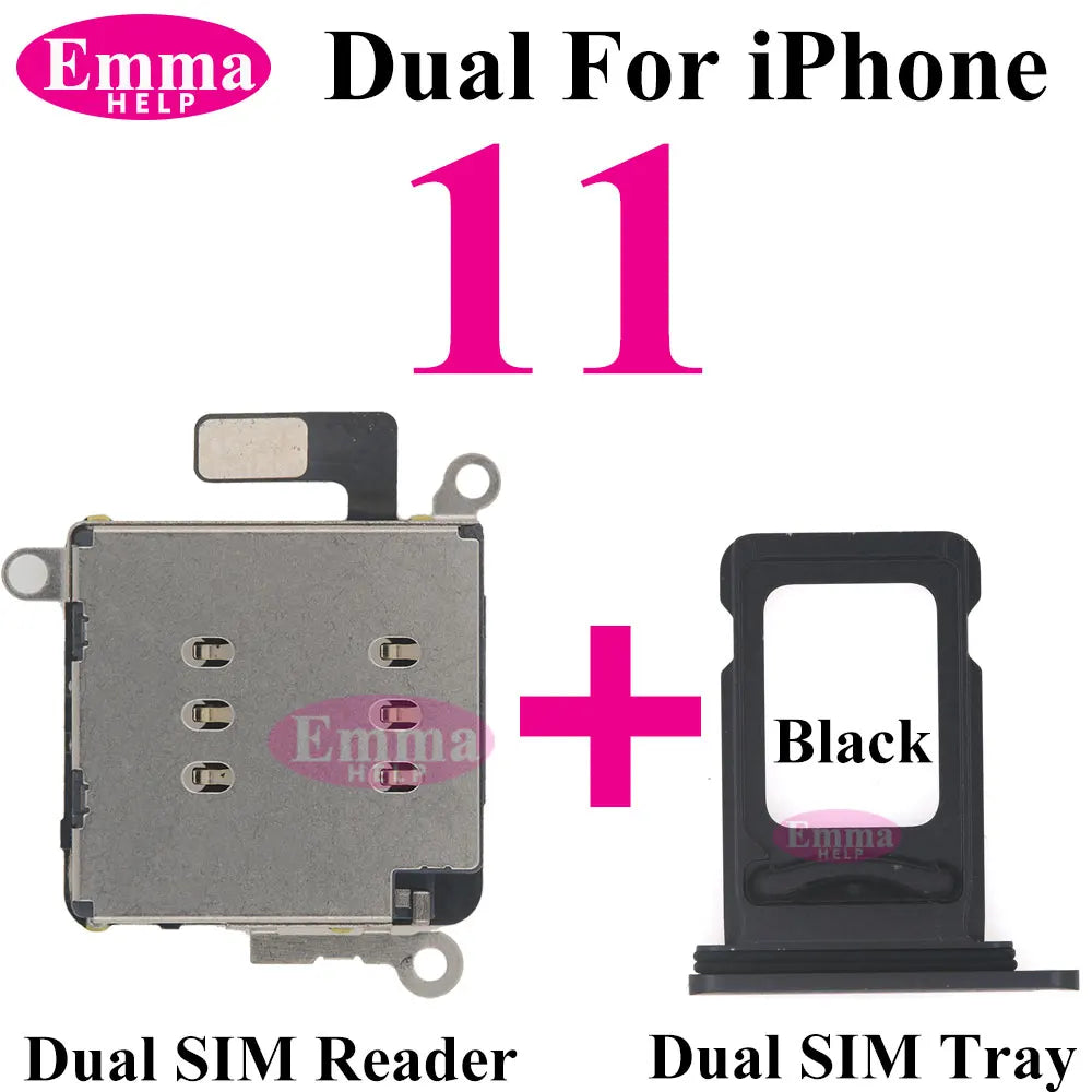 EmmaHelp 1set Dual Sim Card Reader Connector Flex Cable + Tray Slot Holder Adapter for iPhone 11 12 13 14 15 Pro Max XR XSMax