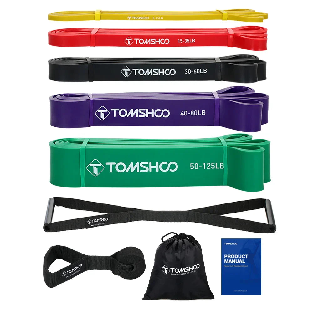 5 PCS Pull Up Assist Bands Set Resistance Loop Bands Powerlifting Exercise Stretch Bands with Door Anchor and Handles