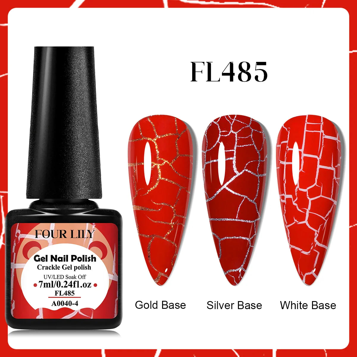 Four Lily 7ml Crackle Gel Nail Polish Hybrid Natural Dry DIY Nail Art Cracking Gel Polish Semi Permanent Soak Off Varnish Design