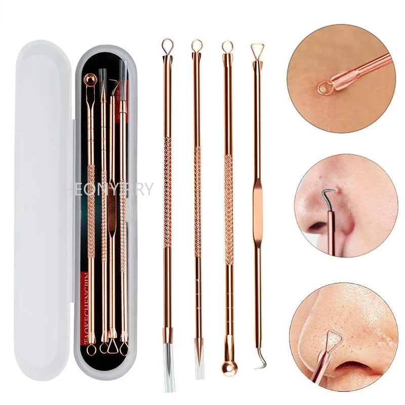 4Pcs Pimple Popper Tool Kit, Blackhead Remover Acne Needle Tools Set Removing Care Comedone Whitehead Popping Zit Skin Care Tool