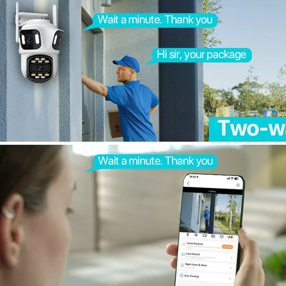 Three Lens PTZ IP Camera Outdoor 6K HD Three Screen WiFi Security Camera Auto Tracking 4K Dual Len Wirelss CCTV Camera iCsee