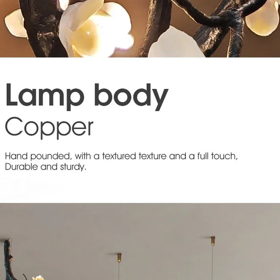 New Italian Light Luxury Ceramic All Copper Branch Living Room Ceiling Light Hotel Restaurant Sales Department Staircase Light