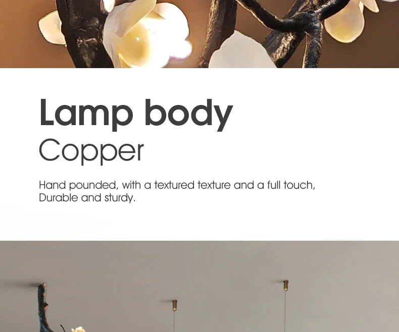 New Italian Light Luxury Ceramic All Copper Branch Living Room Ceiling Light Hotel Restaurant Sales Department Staircase Light