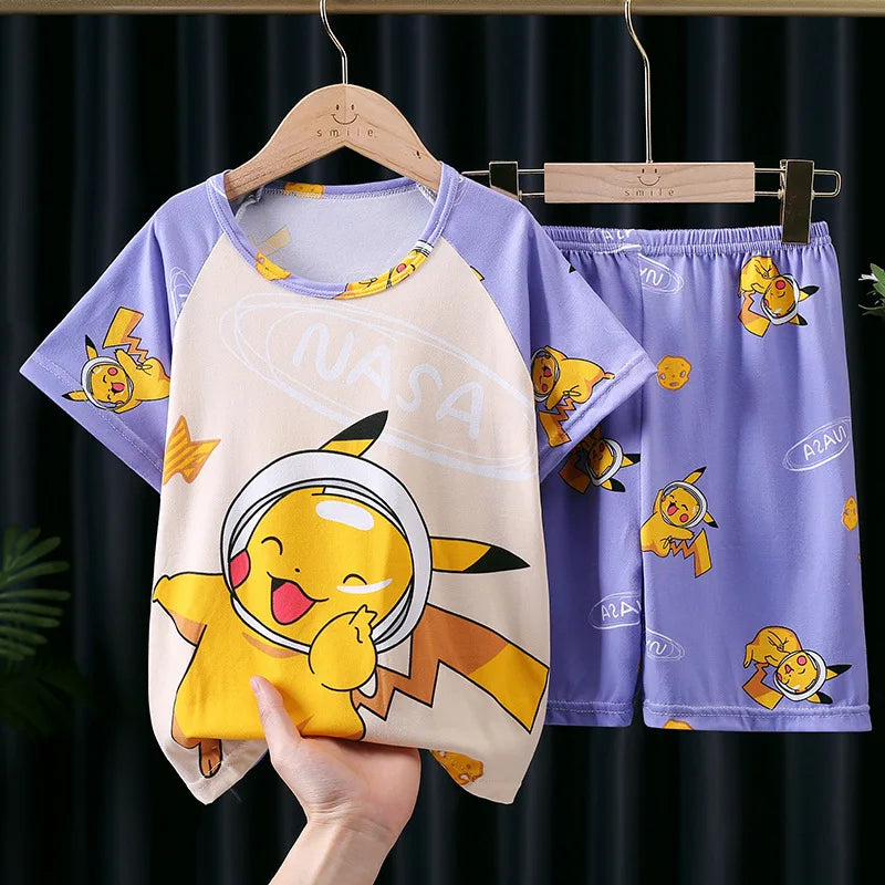 Fashion Kids Clothes Boys Girls Sets Cartoon Home Clothing Set Comfortable Pajamas T-shirt Shorts Suit
