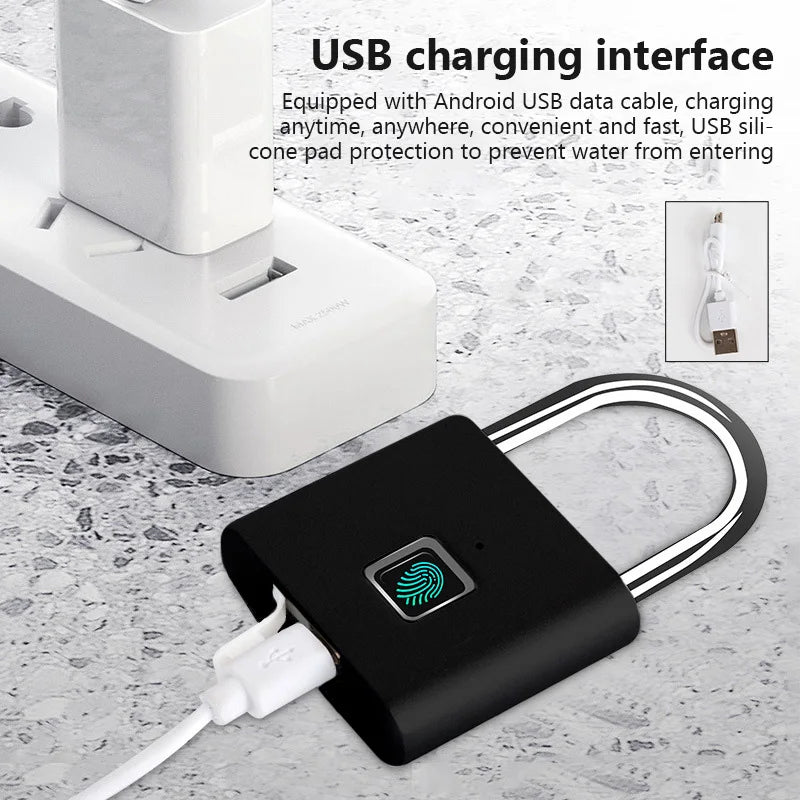 Smart Fingerprint Padlock Waterproof Zinc Alloy Biometric Padlocks With Buit-in Rechargeable Battery USB Charge