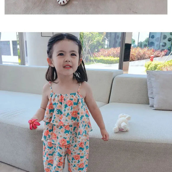 2024 Summer New baby Girls' Suits Cute Floral Vest And Anti-Mosquito Pants Children Clothing Sets Fashion Kids Outfit