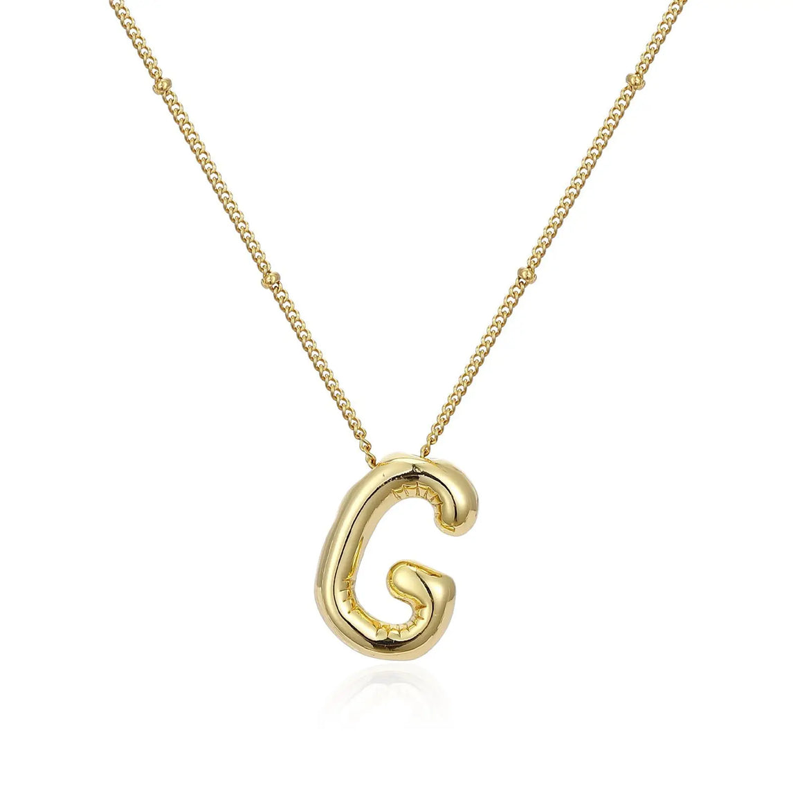 LATS Gold Plated Metal Chunky Alphabet Balloon Bubble Initial Letter Pendant Necklace for Women Men Boy Fashion Jewelry