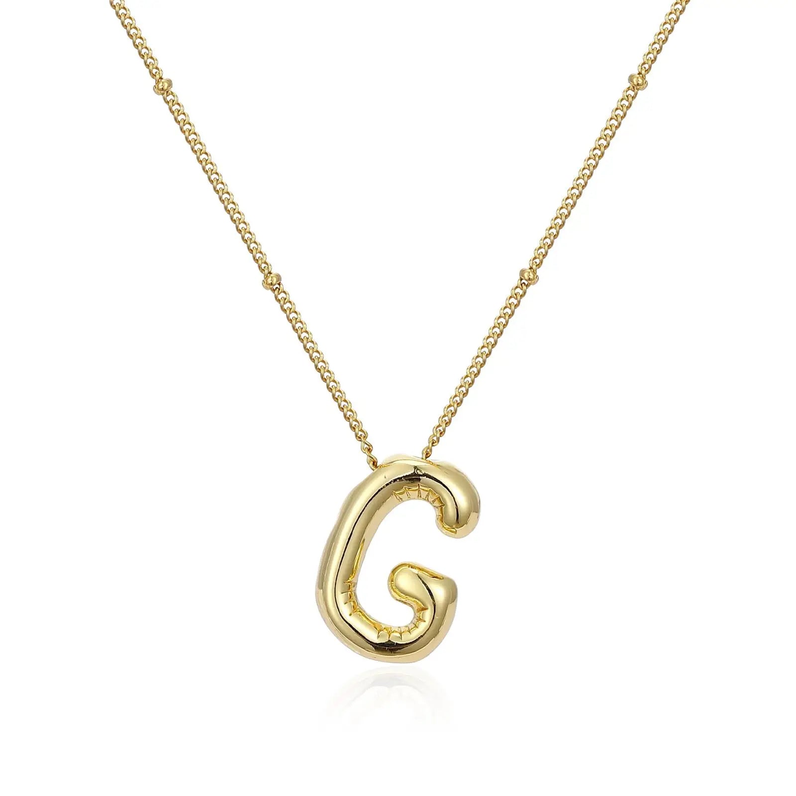 LATS Gold Plated Metal Chunky Alphabet Balloon Bubble Initial Letter Pendant Necklace for Women Men Boy Fashion Jewelry