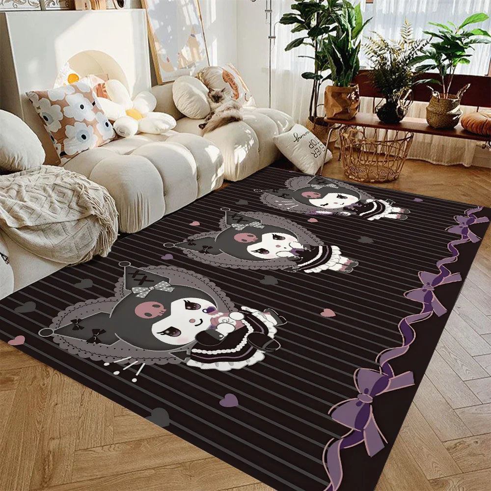 MINISO Sanrio Cute Kuromi Print Rug Non-slip Washable Carpet for Home Living Room Bedroom Rug Bathroom Floor Mat Kitchen Doormat