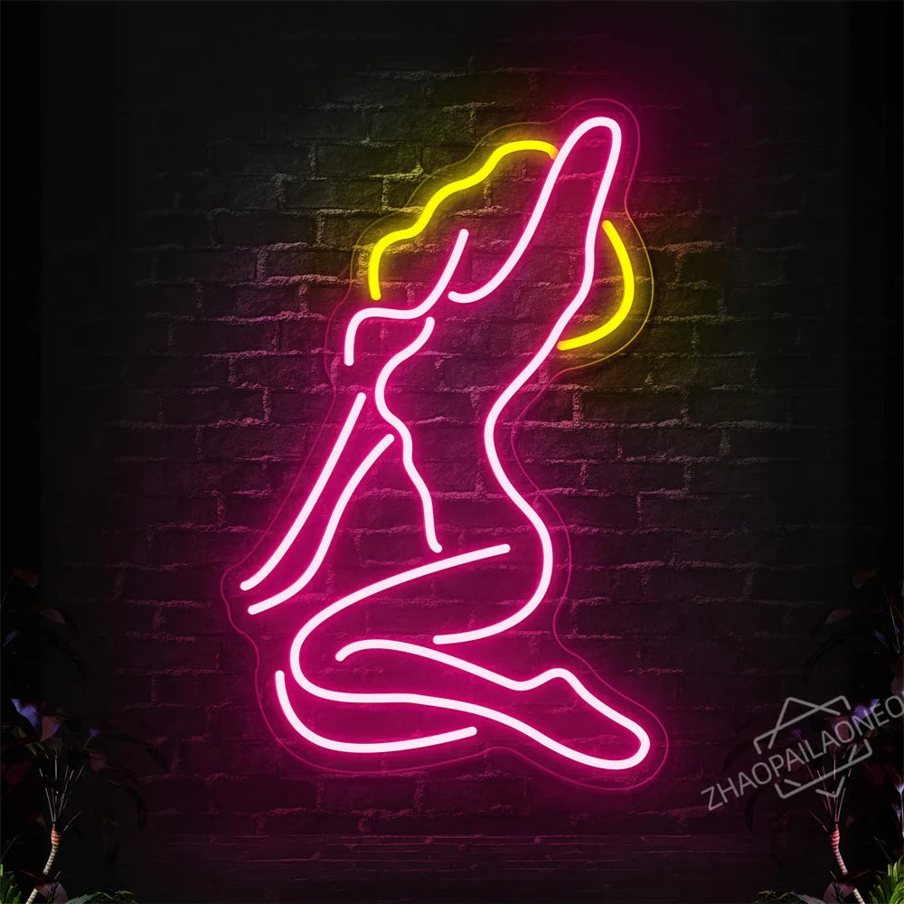 Sexy Lady Body Pink LED Neon Light Sign Wall Decor Dimmable LED Lights Bedroom Living Bar Club Decorations Game Room Party Gift