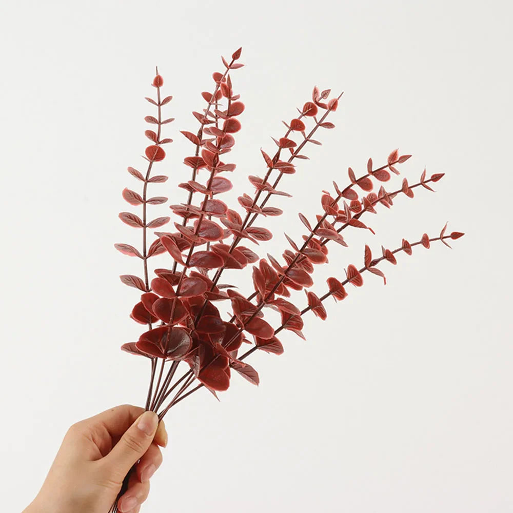 5pcs/Lot Artificial Gold Eucalyptus Branch Stem Artificial Plants for Wedding Flower Arrangement Greenery Home Decoration