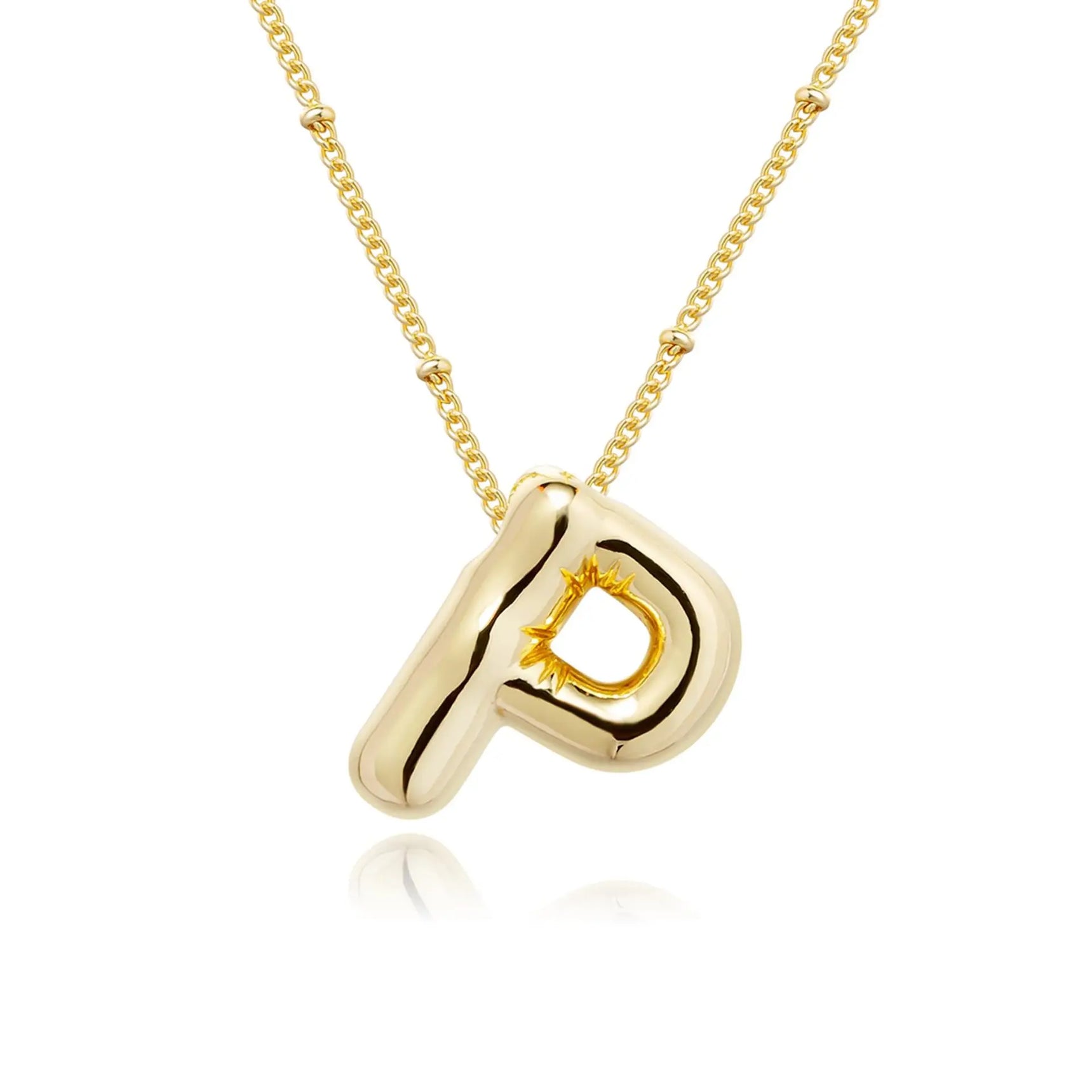 LATS Gold Plated Metal Chunky Alphabet Balloon Bubble Initial Letter Pendant Necklace for Women Men Boy Fashion Jewelry