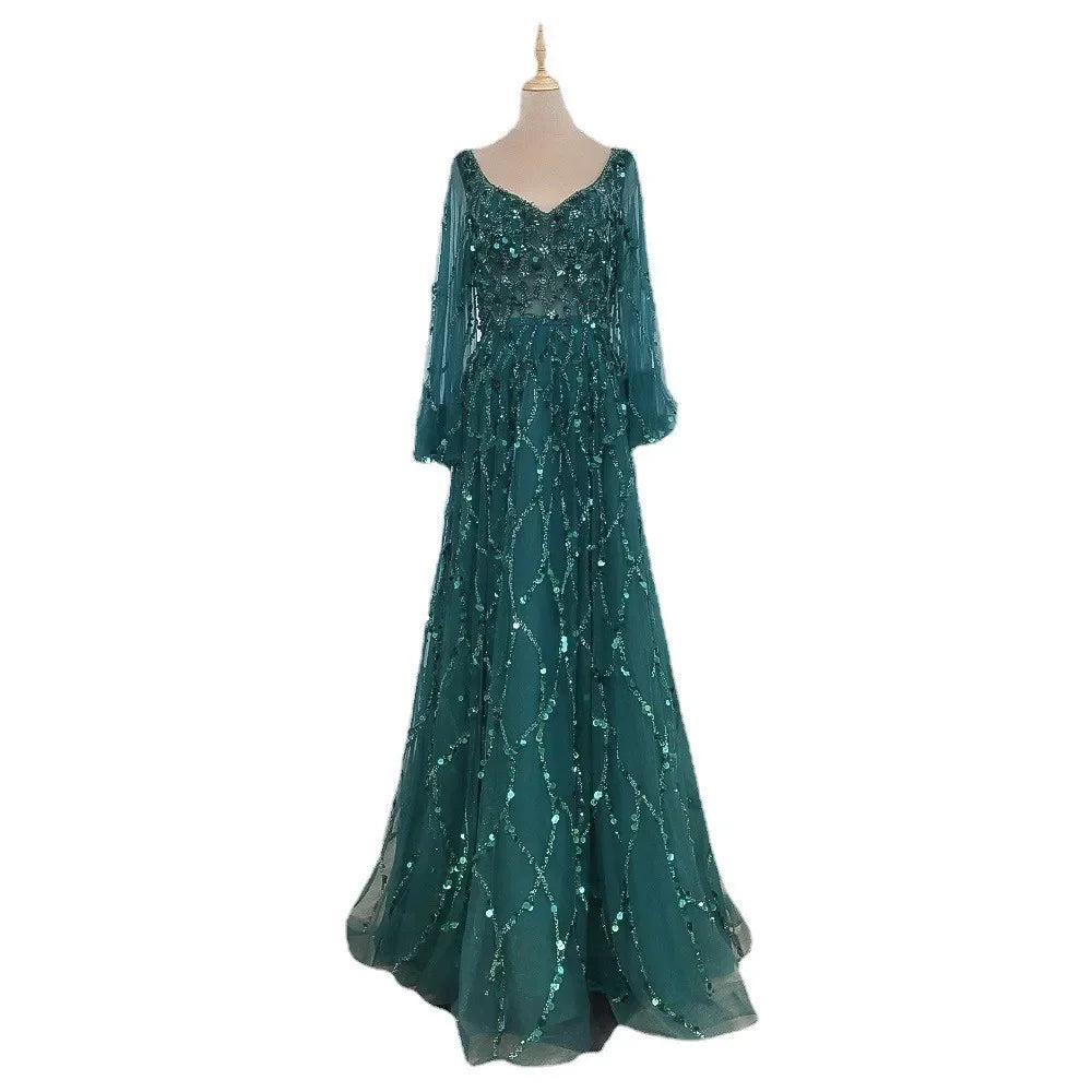 Luxurious Gold Embellished Evening Gown Sexy Lady Queen Atmosphere Long Dress New 2025 Heavy Workmanship Elegant Women's Dress