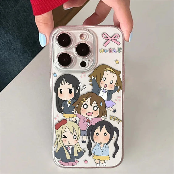 Japanese Anime K-ON! Clear Case for iPhone 15 16 Plus 12 13 mini 11 14 Pro Max XR Ultra Thin Anti-Scratch Soft Silicone Cover